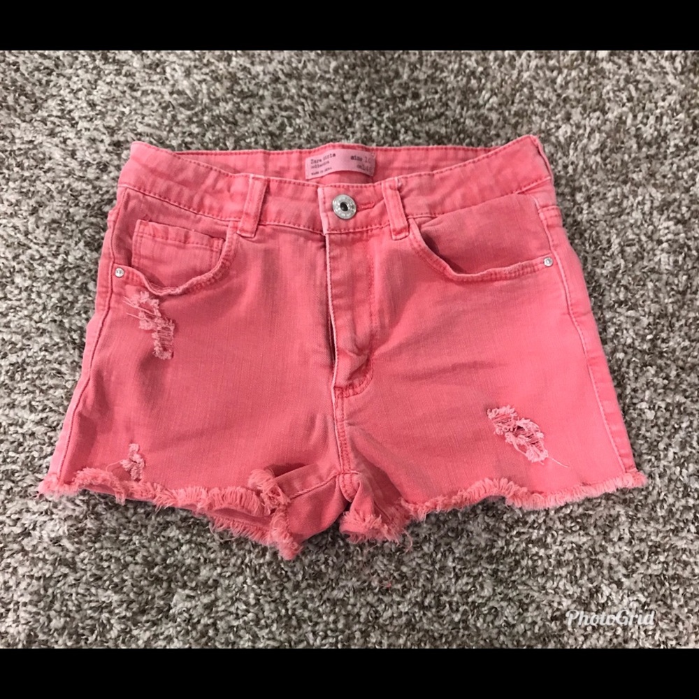 Girls red orange distressed shorts